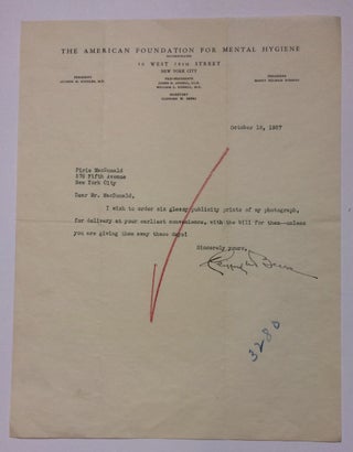 Item #283399 Typed Letter Signed. Clifford W. BEERS, 1876 - 1943