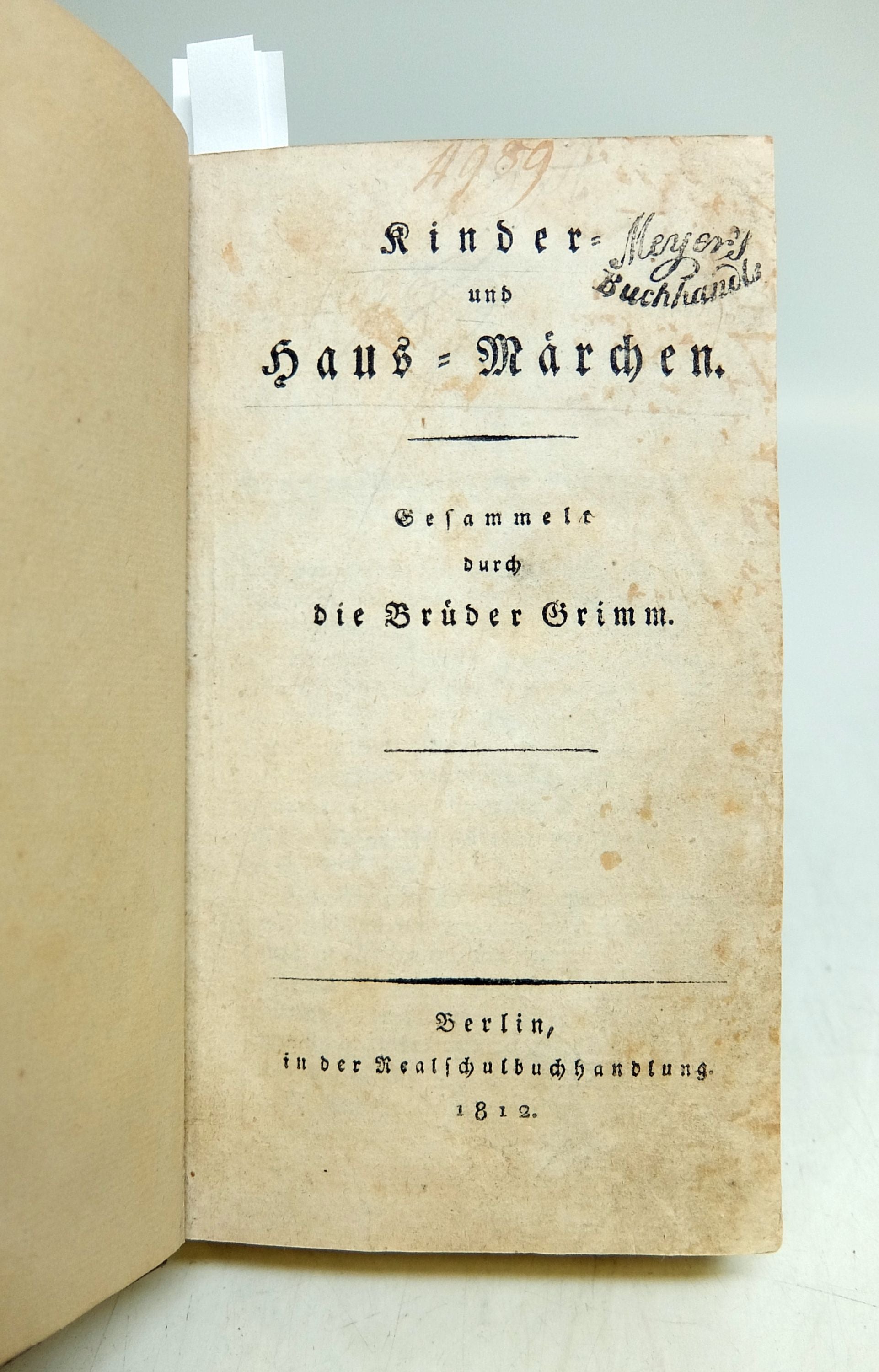 Kinder-und Haus-Marchen. Gesammelt durch die Bruder Grimm by Jacob GRIMM,  Wilhelm Karl on Argosy Book Store