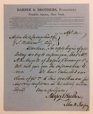 Item #283578 Autographed Letter Signed. John W. HARPER, 1800 - 1869