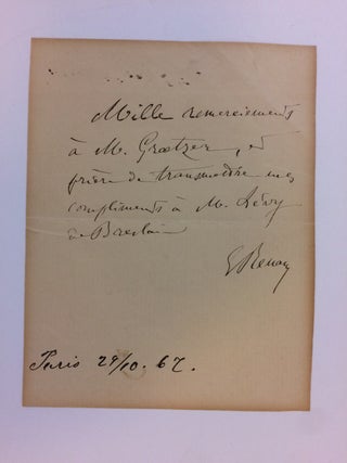 Item #283579 Autographed Note Signed. Joseph Ernest RENAN, 1823 -1892