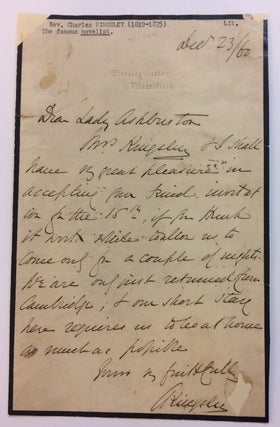 Item #283616 Autograph Letter Signed. Charles KINGSLEY, 1819 - 1875