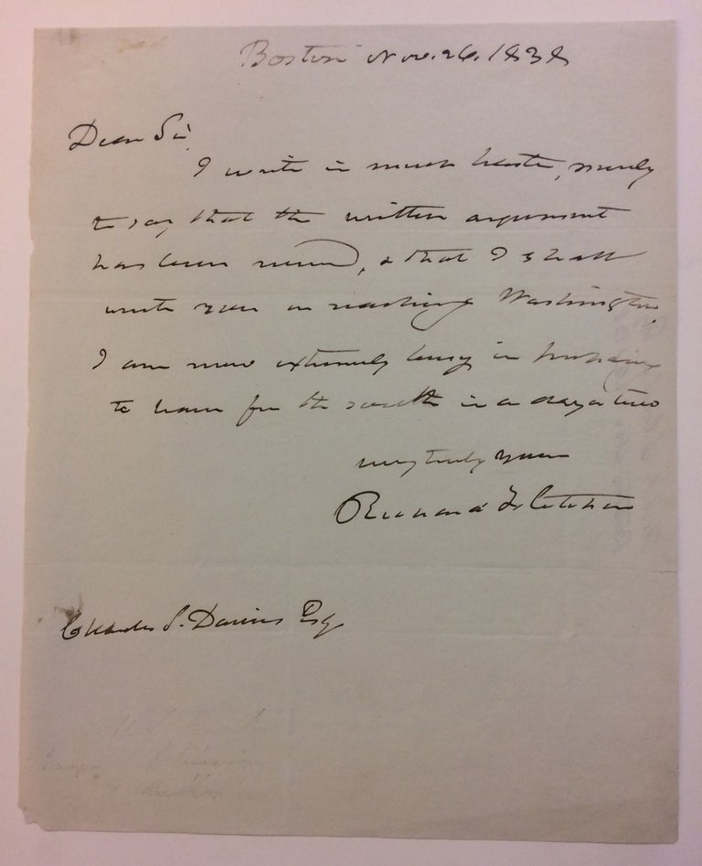 Item #283633 Autographed Letter Signed. Richard FLETCHER, 1788 - 1869.