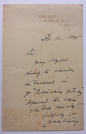 Item #283692 Autographed Letter Signed. Charles VOYSEY, 1828 - 1912