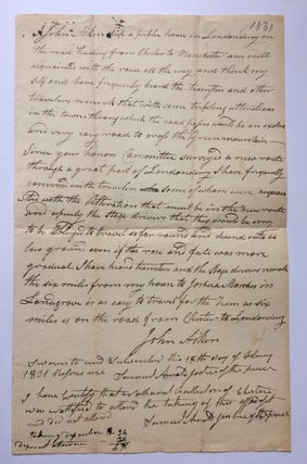 Item #283714 Autographed Document Signed.; (Vermont) A Proposed Road from Charter to Manchester....