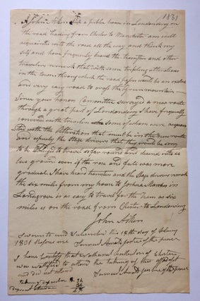Item #283714 Autographed Document Signed.; (Vermont) A Proposed Road from Charter to Manchester....