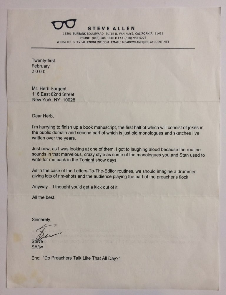 Item #284394 Typed Letter Signed. Steve ALLEN.