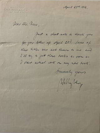 Item #284569 Autographed Letter Signed. Willie LEY