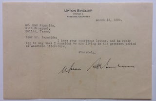 Item #284932 Typed Letter Signed. Upton SINCLAIR