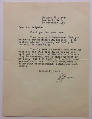 Item #284939 Typed Letter Signed. S. N BEHRMAN