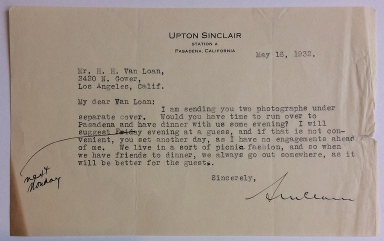 Item #284940 Typed Letter Signed. Upton SINCLAIR.