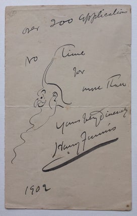 Item #285100 Autograph Note with Drawing. Harry FURNISS