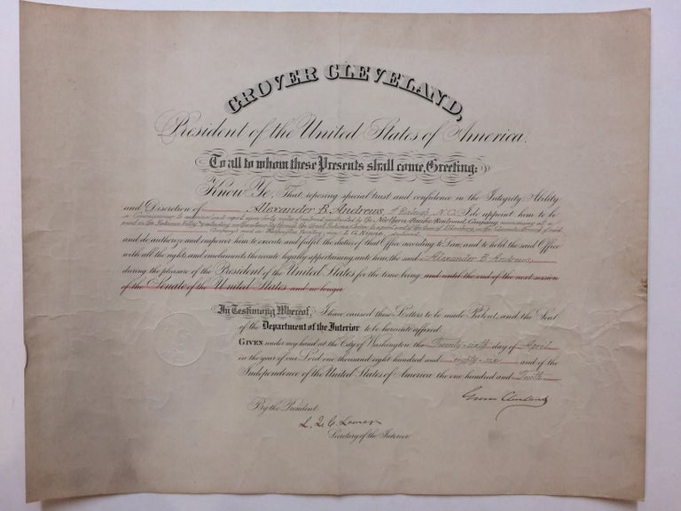 Item #285581 Document Signed; Historic Railroad Appointment. Grover CLEVELAND.