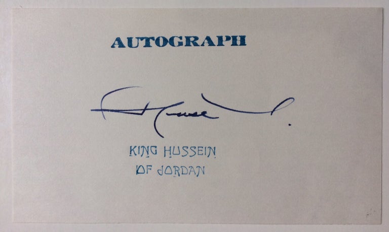 Item #285978 Signed Autograph Card. HUSSEIN, bin Talel.