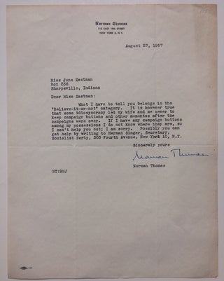 Item #286208 Typed Letter Signed. Norman THOMAS