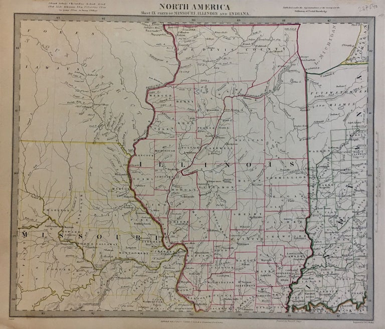 Item #287540 North America Sheet IX Parts of Missouri, Illinois, and Indiana. SDUK, The Society for the Diffusion of Useful Knowledge.