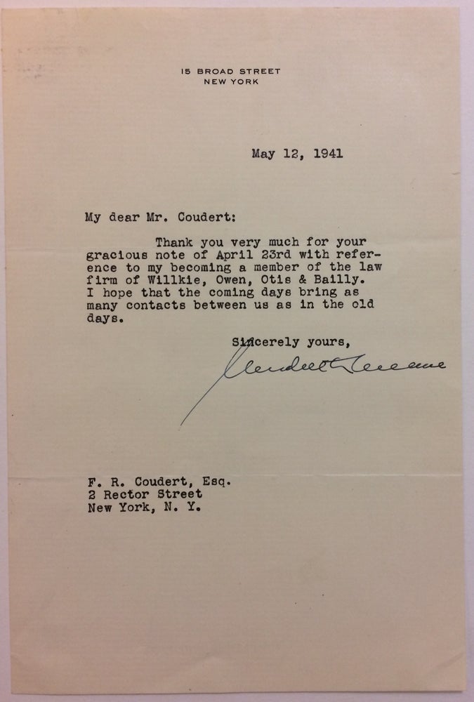 Item #287795 Typed Letter Signed. Wendell WILLKIE.