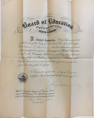 Item #288189 1894 Teaching License. John JASPER, NEW YORK BOARD OF EDUCATION