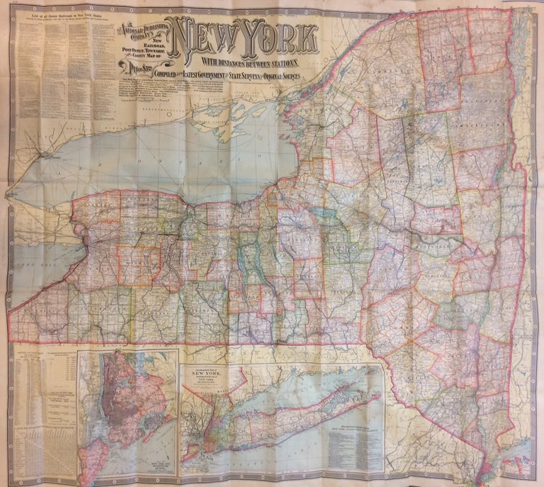 Item #288525 The National Publishing Company's New Railroad, Post-Office, Township and County Map of New York with Distances Between Stations.; Compiled from the Latest Government and State Surveys and Original Sources. THE NATIONAL PUBLISHING COMPANY.