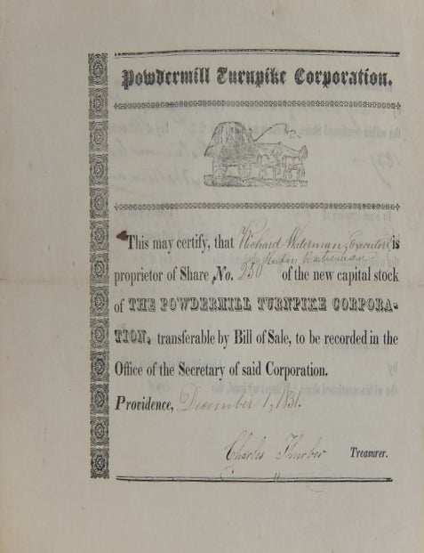 Item #288896 Share No. 20 of The Powdermill Turnpike Corporation. POWDERMILL TURNPIKE CORPORATION.