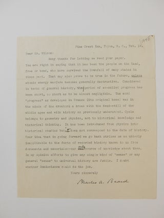 Item #289633 Typed Letter Signed. Charles A. BEARD