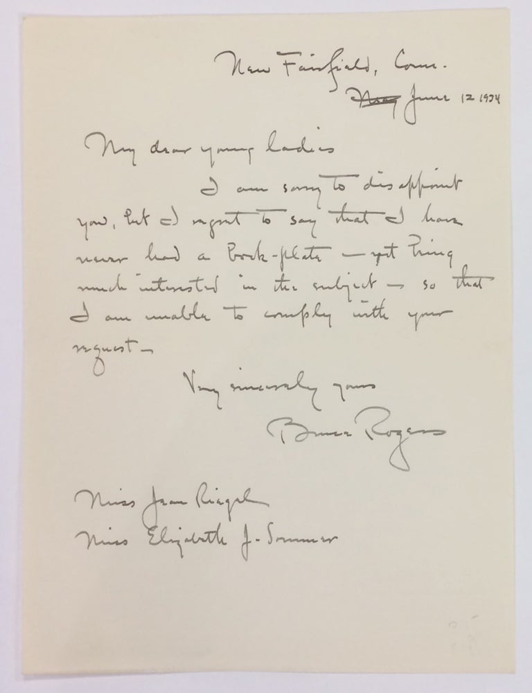 Item #290142 Autograph Letter Signed. Bruce ROGERS.