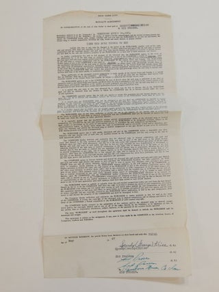 Item #291468 Rare Signed Contract; Songwriters' Royalty Agreement. George "Speedy" KRISE