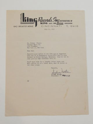 Item #291488 Typed Letter Signed. Syd NATHAN
