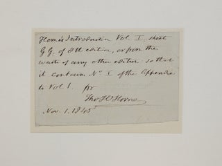 Item #292271 Autograph Note Signed. Thomas Hartwell HORNE