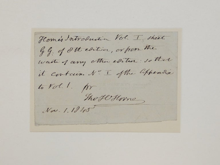 Item #292271 Autograph Note Signed. Thomas Hartwell HORNE.