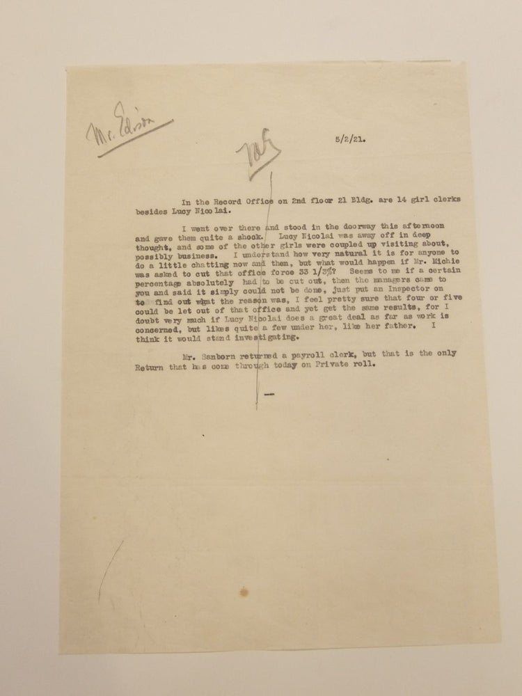 Item #295643 Typed Letter Signed. Thomas A. EDISON.