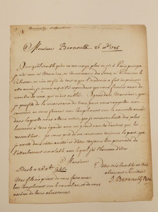 Item #295650 Letter Signed. Johann BERNOULLI
