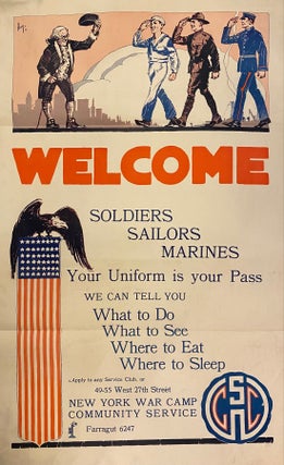 Item #296625 Welcome Soldiers Sailors Marines. New York War Camp Community Service