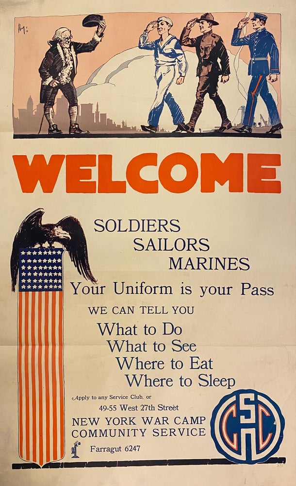 Item #296625 Welcome Soldiers Sailors Marines. New York War Camp Community Service.