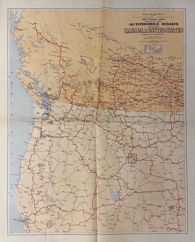 Item #297596 Sectional Map indicating main Automobile Roads between Canada and United States; (Pacific Sheet). Natural Resources Intelligence Service.