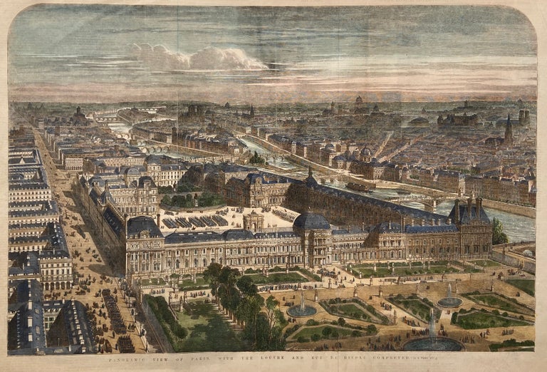 Item #298221 Panoramic View of Paris with the Louvre and Rue de Rivoli Completed. The Illustrated London News.