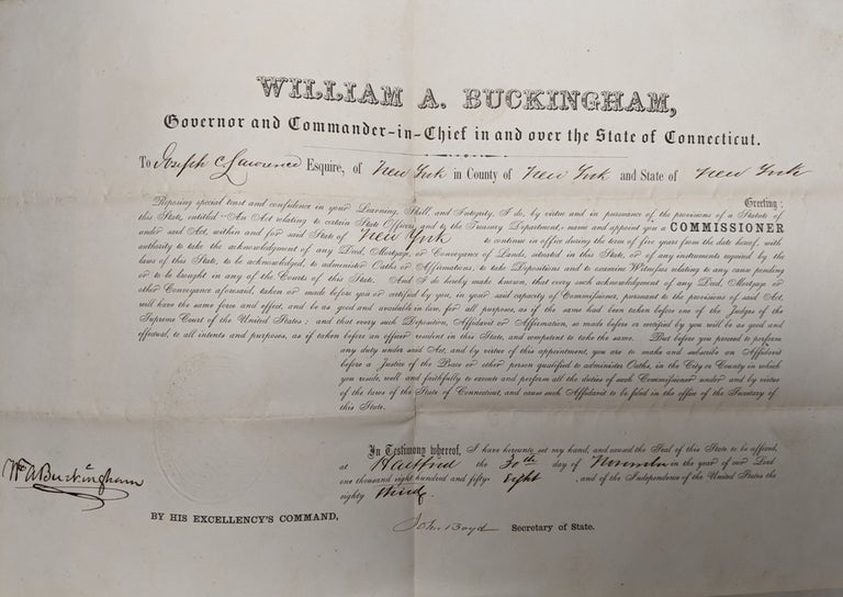 Item #298538 Partly printed D.S. WIlliam Alfred BUCKINGHAM.