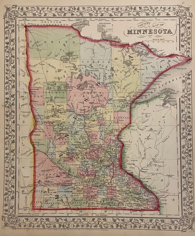 Item #300140 County Map of Minnesota. Samuel Augustus Jr MITCHELL.
