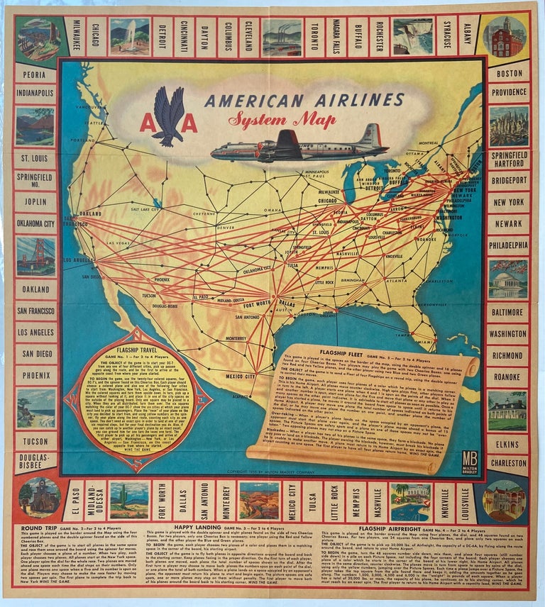 Item #301540 American Airlines System Map. Milton BRADLEY.