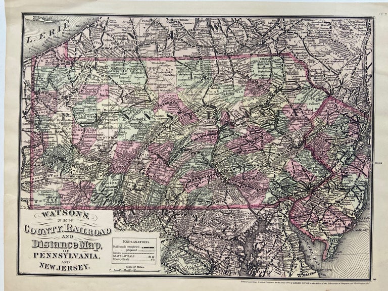 Item #301889 Watson's New County, Railroad and Distance Map of Pennsylvania and New Jersey. Gaylord WATSON.