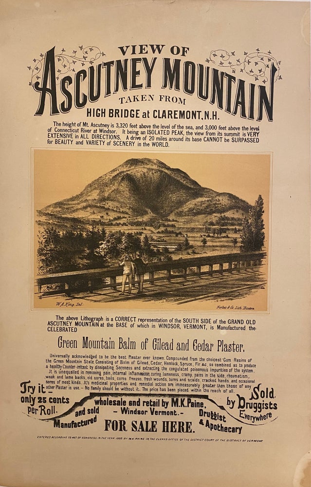 Item #304633 View of Ascutney Mountain, taken from High Bridge at Claremont NH; [Balm of Gilead]. W. A. KING.