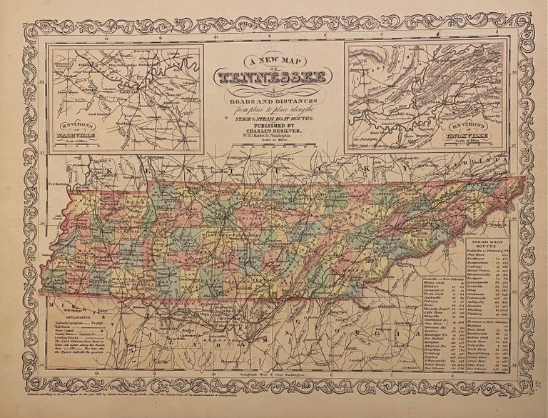 Item #306093 A New Map of Tennessee with its Roads & Distances. Charles DESILVER.