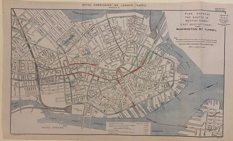 Item #306405 Plan Showing the Routes of the Boston Subway, East Boston Tunnel and Washington St. Tunnel. Royal Commission on London Traffic.