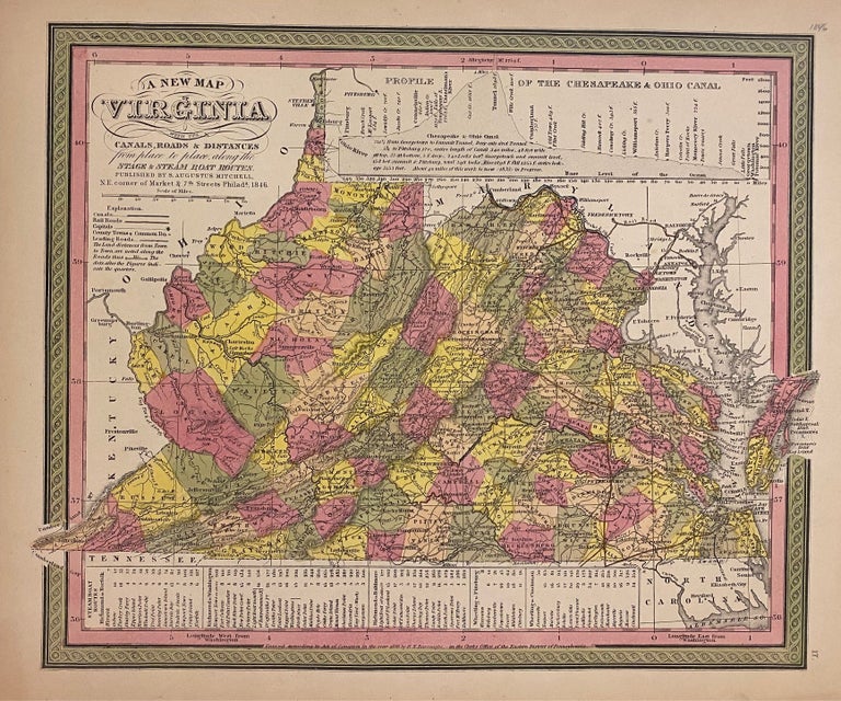 Item #307829 A New Map of Virginia with its Canals, Roads, & Distances. Samuel Augustus Jr MITCHELL.