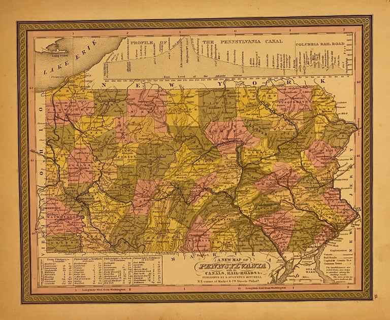 Item #309999 A New Map of Pennsylvania with their Canals, Roads & Distances. Samuel Augustus Sr MITCHELL.