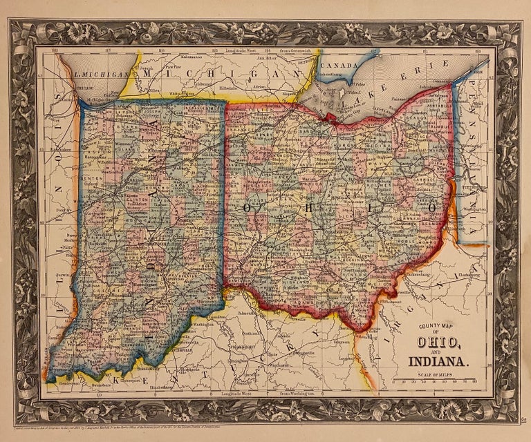 Item #310066 County Map of Ohio, and Indiana. Samuel Augustus Jr MITCHELL.