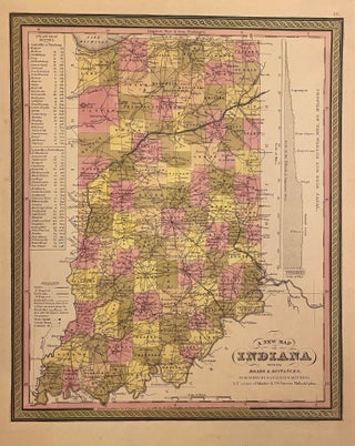Item #310093 A New Map of Indiana with its Canals, Roads & Distances. Samuel Augustus Sr MITCHELL