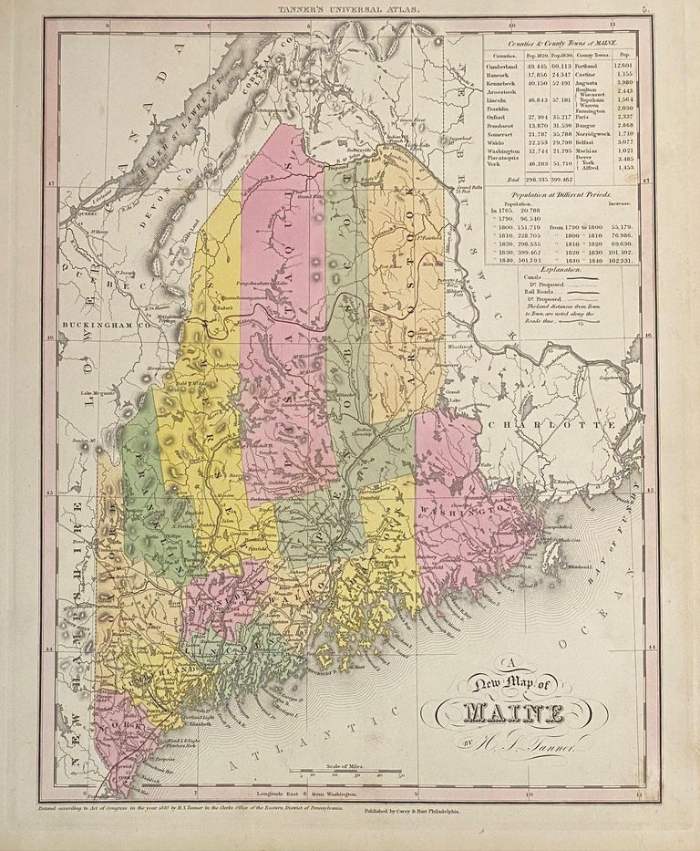 Item #310126 A New Map of Maine. H. S. TANNER.
