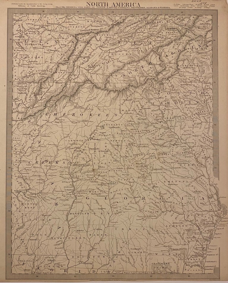 Item #310353 North America Sheet XII. Georgia with Parts of North & South Carolina, Tennessee, Alabama & Florida. SDUK, Society for the Diffusion of Useful Knowledge.