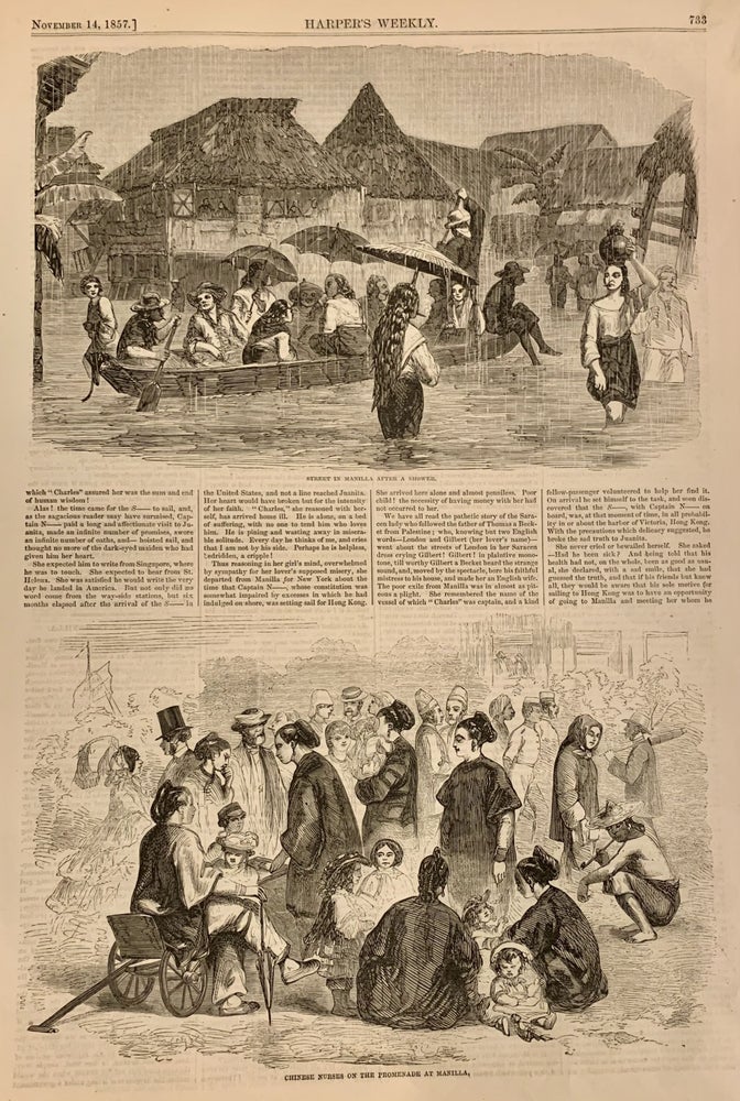 Item #310494 Street in Manilla After a Shower; Chinese Nurses on the Promenade at Manilla. HARPER'S WEEKLY.