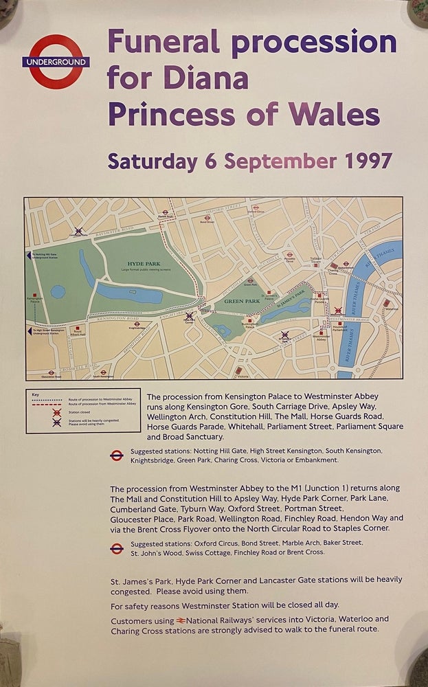 Item #311023 Funeral of Diana, Princess of Wales - Travel Information. LONDON UNDERGROUND.